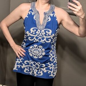 INC International Concepts Blue and White Patterned Tunic